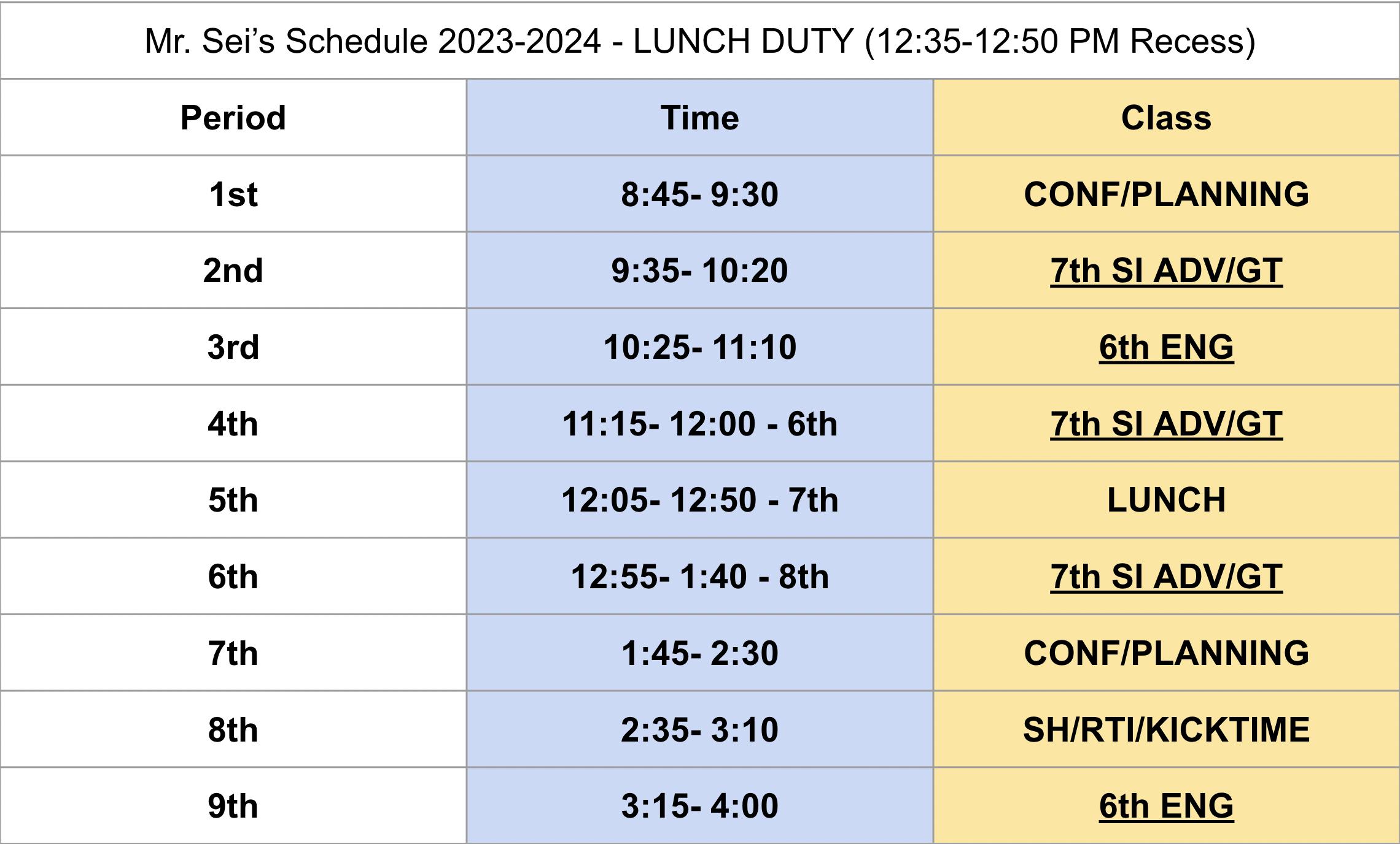 Mr. Sei's Schedule image